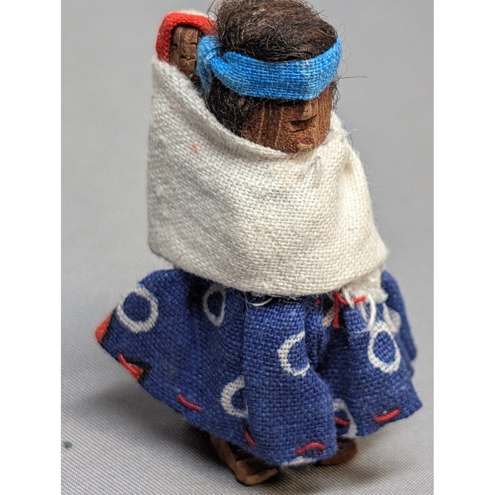 Vintage Miniature Indigenous Style Handmade Wooden Folk Doll with Baby 2.25 inch